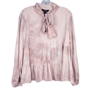 Simply Vera Wang Women's Dusty Pink Tie Dye Pleat Tie Neck Blouse Top Size Large